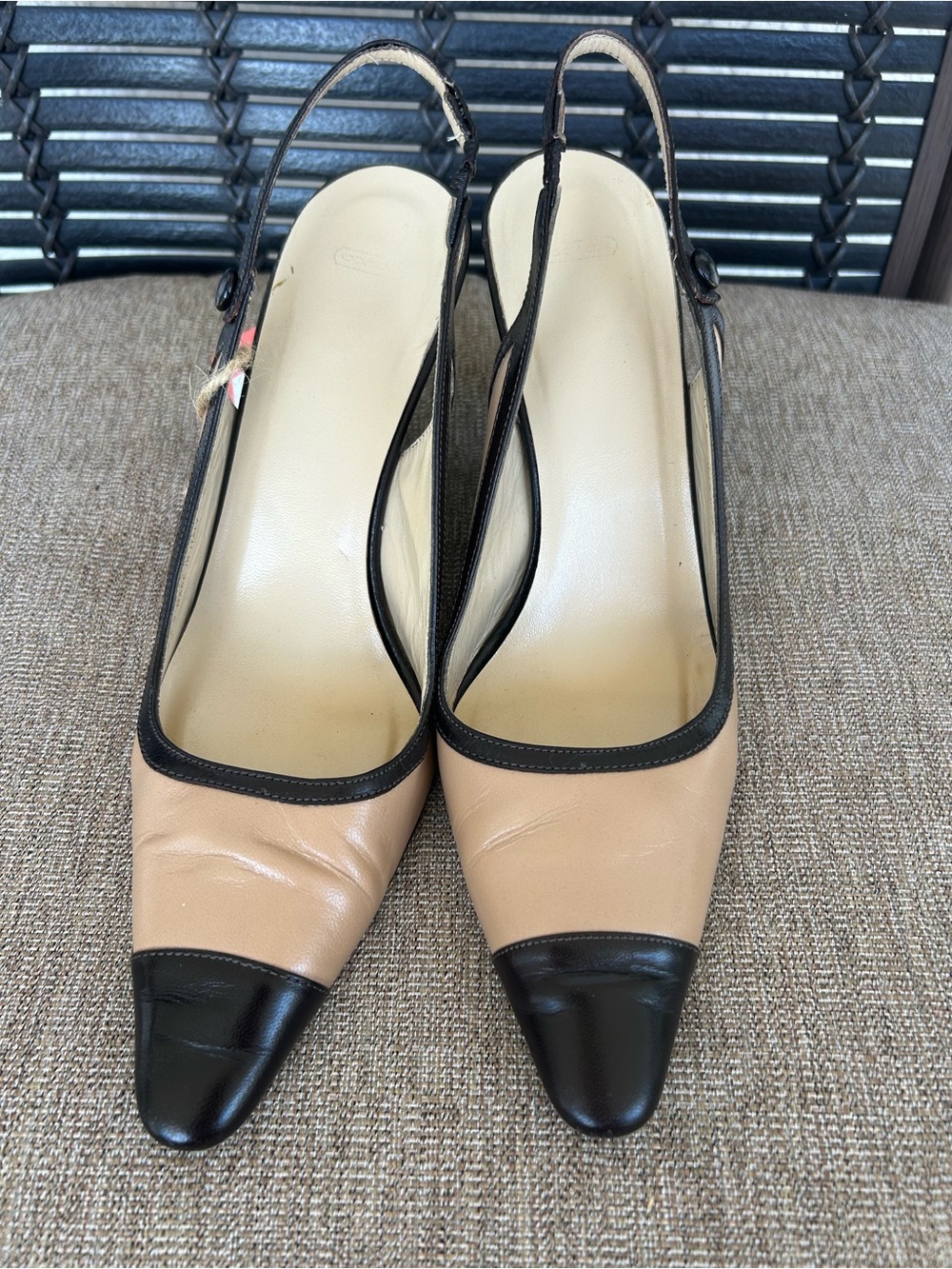 Coach Classic Two-Tone Beige and Black Slingback Pumps
